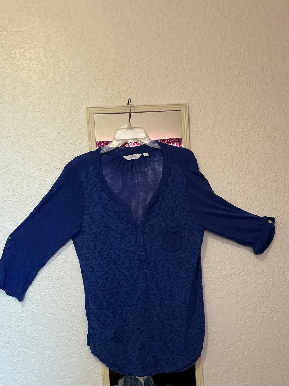 Indigo Navy Blue Lace Henley Tunic